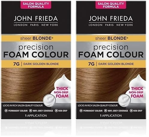 John Frieda Sheer Blonde Precision Foam Colour 7G Dark Golden Blonde Hair Dye for Blonde Hair, Non-Drip Permanent Hair Colour, 100% Grey Coverage (Pack of 2)