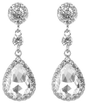 FDEETY Pendientes para Mujer Lágrima Pendientes Colgantes Largos Piercing Aretes con Zirconia Cristales Multicolor Hipoalergénicos Circonita Cúbica Boda Banquete Nupcial Prom(Blanco)