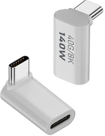 QIANRENON Adaptador USB 4.0 C de 140 W, ángulo de 90°, 40 Gbps, tipo C, macho a hembra, extensor de conector de ángulo recto PD140W/8K @60Hz, carcasa Al, para teléfono, tableta, cubierta de vapor, 2