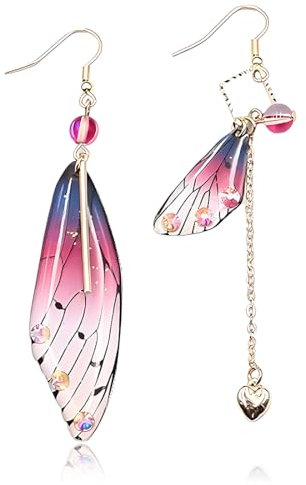 MenYiYDS 1 PAIR BUTTERFLY WINGS EARRINGS RESIN NOVELTY BUTTER WINGS HANGING EARRINGS BRIDAL TASSEL DANGLE EARRINGS BRIDAL EARRINGS FANCY WOMEN ACCESSORIES (PURPLE GOLD DIAMONDS)