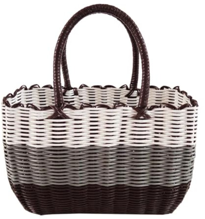 Yardwe Panier De Marché avec Poignée Panier Africain Tissé D'épicerie De Plage en Paille Panier De Fruits Et Légumes Panier De Rangement pour Articles Divers pour La Maison