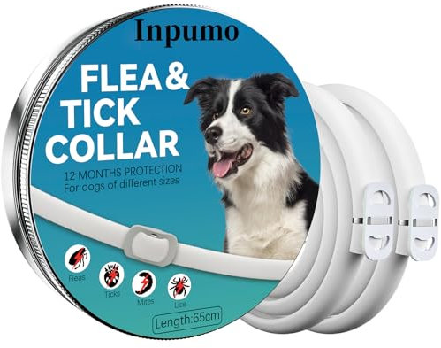 Inpumo Collier Anti Puces pour Chien, Collier Antiparasitaire Chien Imperméable Convient à Tous Les Chiens 12 Mois de Protection Formule Naturelle 2pack