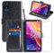 WQRTYJK for TCL 501 Case and Tempered Glass Screen Protector, PU Leather Flip Cover Wallet Phone Case Protector [Card Slots] [Kickstand] for TCL 501, Black