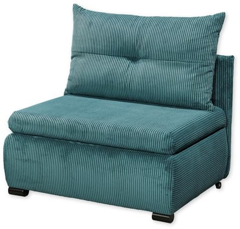 Stella Trading Charlie Bequemes Schlafsofa mit Bettkasten in Cord-Optik, Azur - Kompaktes Sofa mit Schlaffunktion - 103 x 75/90/92 x 83 cm (B/H/T)