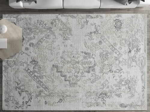 Vente-unique - Vintage-Teppich - Wolle & Viskose - handgefertigt - 200 x 290 cm - 1200 g/m2 - Grau - IVYRA