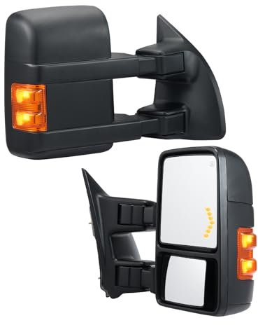 VEVOR Espejo Negro de Remolque Calefacción Eléctrica con Luz de Señal Vidrio Plano y Convexo, 2 piezas, Descongelación, Control Manual Telescópico Plegable para Ford F250 F350 F450 F550 2008-2016