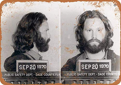 Biopracess 1969 Jim Morrison Mug Shot For Exposure Metal Sign Retro Vintage Tin Sign Metal Poster Wall Art Decor 8x12 Inches