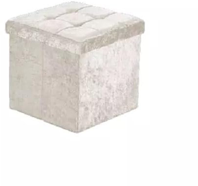 London Dream Foldable Ottoman Storage Box - Crushed Velvet Single Seater - Cube Furniture Foot Stool Seat Rest – Space Saver – Blanket, Toy Chest Organizer (Small, Cream)