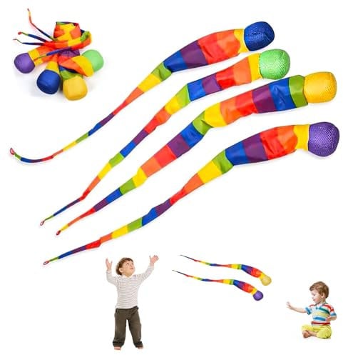 BGNXHYB 4 Stück Rainbow Tail Ball, Kinder Ball Spielzeug, Kometenball Schweif B-All, Regenbogenkometenspielzeug für Kinder, Lernspielzeug Für Sportbälle, Catch Tail Schaumstoffbälle (Farbe Zufällig)