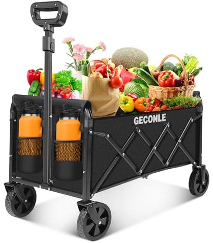Festival Trolley Folding Trolley Cart with Wheels 100L- Collapsible Foldable Shopping Wagons Carts with Drink Holders for Grocery Outdoor Sports Garden Camping - Patented