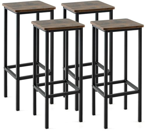 HOMASIS 4er Set Barhocker, Vintage Barstuhl mit Fußstütze, Tresenhocker bis zu 150kg belastbar, Bistrohocker aus Holz & Metall, Küchenhocker für Bar Esszimmer & Wohnzimmer, Braun (30 x 30 x 72 cm)