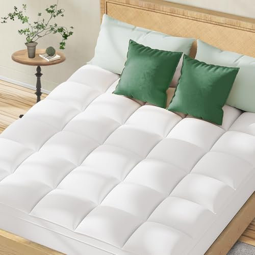 Topllen King-Matratzenauflage für Rückenschmerzen, extra Dicke Kissenoberseite, Matratzenauflage mit 20,3-53,3 cm tiefer Tasche, weicher Matratzenschoner, überfüllte Daunen-Alternative (Weiß,