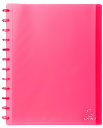 Exacompta - Réf. 86355E - Carton de 4 Protège-documents amovible à anneaux avec 30 pochettes grainées détachables - 60 vues - pour A4 - dim 24,5 x 31 cm - couverture rigide translucide - rouge