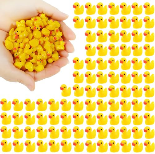 100 Pcs Mini Resin Ducks Bulk Tiny Ducks Age 3+ Set for Potted Miniature Decoration Garden Dollhouse Cake Decoration DIY Slime Kit Craft Charms Party Toys