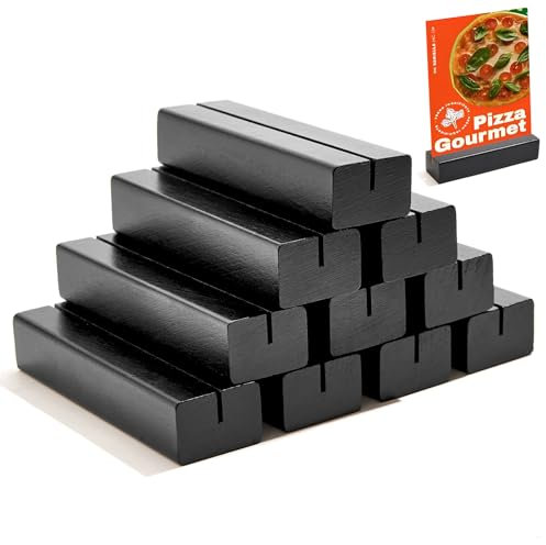 Gipizi Kartenhalter Holz 10 Stück Schwarz Tischkartenhalter Fotohalter, Menükartenhalter für Restaurants, Tischnummer Platzkartenhalter für Hochzeiten, Bankette und Partys