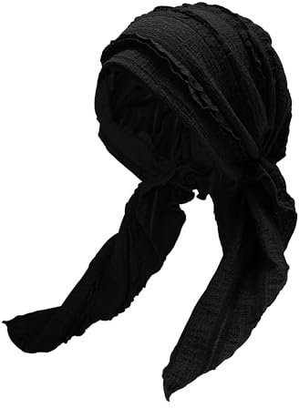 ZLYC Damen Chemo Turban Mütze Vorgebundenes Kopftuch Headwraps Leichte Hut(Rüsche Schwarz),Einheitsgröße