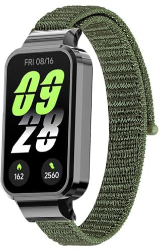 Koelaa Cinturino in Nylon per Xiaomi Smart Band 9 Active, Sportivo, Bracciale Elastico Nylon Braccialetti Cinturino Compatibile con Xiaomi Smart Band 9 Active-Verde Militare