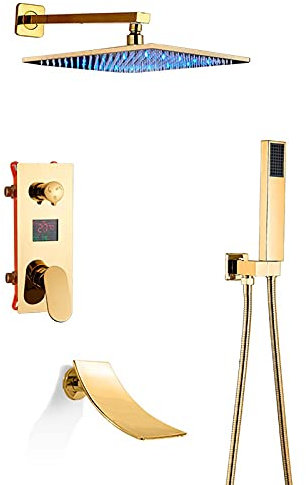 Shower Head Miscelatore Doccia, Set Miscelatore Doccia a LED con Bocca Vasca, Rubinetto Doccia Nascosto con spruzzatore Manuale e soffione Doccia a Pioggia Quadrato, Set Combinato Doccia, Display