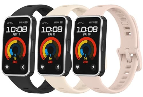 Amzpas 3 Stück Armband für Huawei Band 9 / Huawei Band 8 Armband Damen Herren,Neues Silikon Sport Ersatzarmbänder Uhrenarmband für Huawei Band 9/8(Schwarz/Rosa/Starlight)