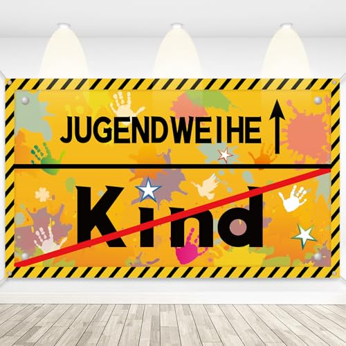 DPKOW Jugendweihe Banner, Deko Jugendweihe Junge Mädchen, großes Stoff Jugendweihe Hintergrundbanner Alles Gute zur Jugendweihe Deko Endlich Erwachsen Banner Deko, 185 * 110cm