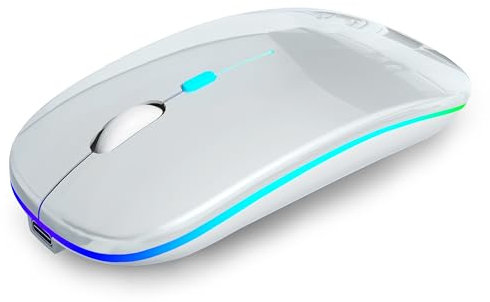 AIKOKOK Mouse wireless Bluetooth ricaricabile per computer portatile, mouse portatile LED (BT5.2 o USB 2.4G) Dual Mode connessione Silent Slim Mouse per laptop/iPad Tablet/Apple MacBook/PC (argento)