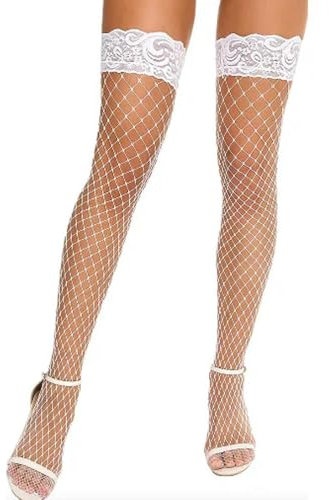 Medias de Doble Silicona, lencería Sexy para Mujer, Medias de Rejilla, Medias sexys de Encaje hasta el Muslo (Silicona Blanca)