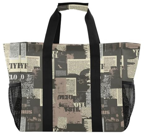 sanluoli Faltbare Strandtasche mit Taschen mit Griffen, Wäschesack, Retro-Muster aus altem Papier, 1 size