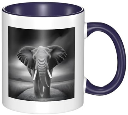 XKBFKLKMC Stylish Elephants Art Printed 11 Oz Two Tone Ceramic Mugs | Colorful Inside Coffee Cup | Double Color Tea Drinking Mug for Home, Kitchen, and Office