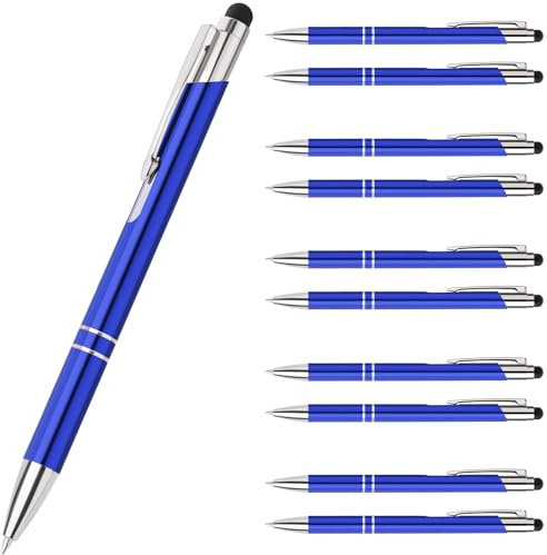 Lindahandel Kugelschreiber,Stift 10 stück,Ballpoint Pen,Ergonomische Schreibstifte Set,Mit Touchscreen-Funktion Klickkugelschreiber,Blau Kugelschreiber mit Blau Mine