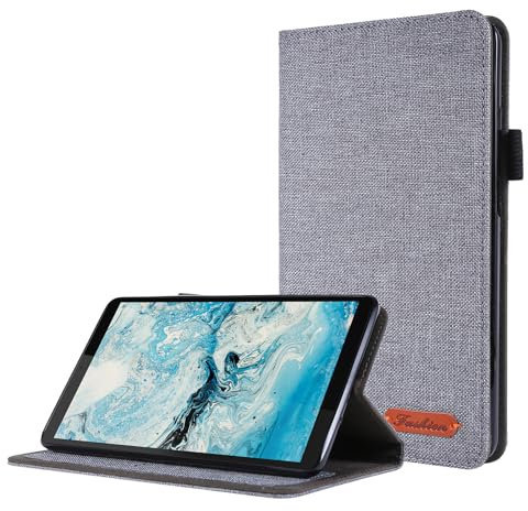 DayQiQiPu Housse pour Lenovo Tab M7 (1e/2e/3e Gén) TB-7306/7305 7,0 Pouces Étui Flip avec Support et Fente pour Carte, Auto Veille/Réveil, Réglage Multi-Angle, Protection Antichoc - Denim Gris