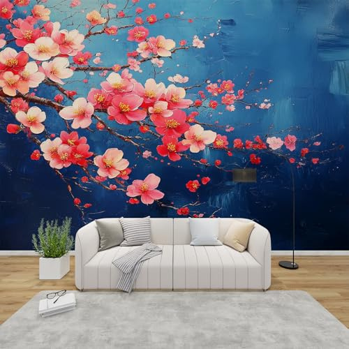 PaxGloz Fototapete Kirschblüten Zweige Tapete Asiatischer Stil Tapeten Vliestapete Modern Wandtapete Wohnzimmer Schlafzimmer Ölgemälde Wanddeko Motivtapeten 200 x 140 cm (B x H)