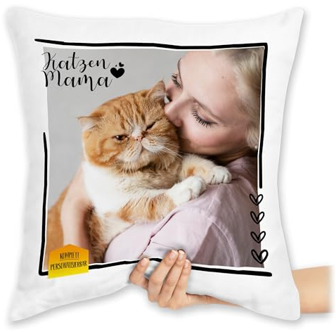 Kissen 40x40 Zierkissen - eigenem Bild - Katzen Mama Geschenk mit Foto personalisiert I Katzenmama Geschenke Katzenbesitzerin I Katze Geschenk Frau I Katzenfreunde I Katzenmutter I Katzenliebhaberin