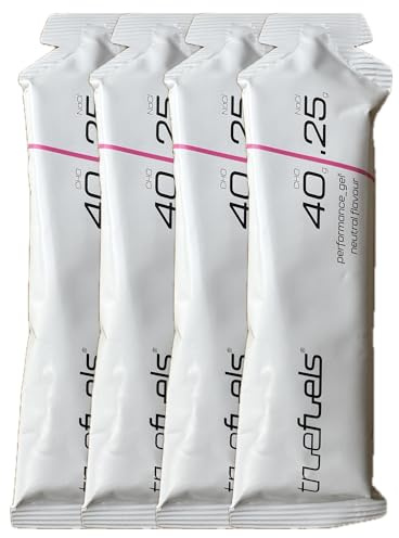 TrueFuels High Performance Sports Energy Gels With Carbohydrates & Electrolytes - Endurance Fuel For Sustained Energy - 40g Carbs with 0.25g or 1g Salt - Informed Sport (4 Pack, Neutral (40g / 0.25g))