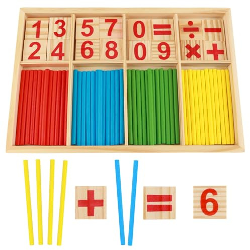 Montessori Mathe-Spielzeug, Holz-Rechenstäbchen, Zahlenlernspiel für Kinder | Pädagogisches Fördermaterial zum spielerischen Üben von Addition, Subtraktion, Mengenverständnis und Feinmotorik