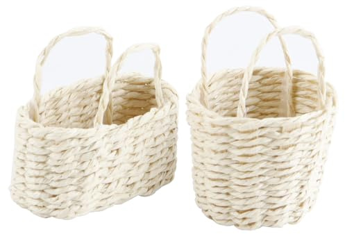 Durlo 2 Stück Mini-Weidenkörbe mit Griff, kleine Rattankörbe für Puppenhaus-Dekoration, Ostern, Blumenmädchen, DIY-Projekte