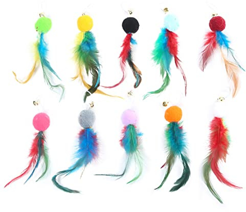 Haiki 10 Pieces Cat Charm Toy Feathered Replacement Interactive Cat Toy Ambushing Teasing Toy Charm