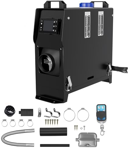 YRHome Calefactor diésel de 12 V 8 kW con pantalla LCD, mando a distancia y salida de aire giratoria, para coche, camión, caravana, barco, coche, remolque, color negro