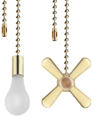 Uxsjakjsd Deckenventilator-Zugketten-Set, 13,6, Kupfermaterial, Ventilator- und Glühbirnen-Design, 2-Teilig, Gold
