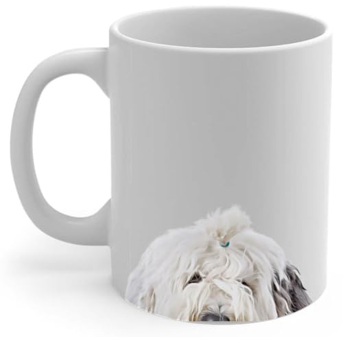 Kaffeebecher Porzellan Neugieriger Weißer Silberner Old English Sheepdog Lugt Hervor Personalisiert Steingut Kaffeetassen Mit Griff Keramikbecher Für Büro Tee Cappuccino