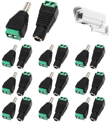 Cisyia 20 adattatori di alimentazione DC maschio da 5,5 mm x 2,1 mm femmina | Spina da 12 V per telecamera CCTV, striscia LED illuminata, adattatore plug jack (10 prese DC, 10 connettori DC)