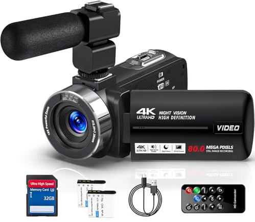 Delmodes 4K Video Camera Camcorder 80MP 18X Digital Zoom IR Night Vision Vlogging Camera, 3.0 Inch Screen YouTube Camera with 32GB SD Card, Microphone, Remote Control and 2 Batteries
