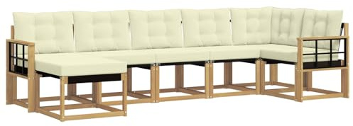 vidaXL Outdoor-Sofagarnitur mit Kissen 7 pcs Weiß und Creme, Moderne Loungemöbel für draußen, wetterfestes Sofa, Bequeme Sitzgelegenheit, minimalistisches Gartenmöbel