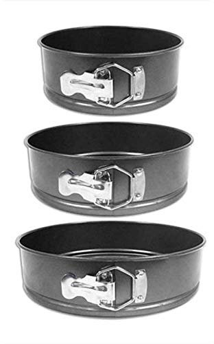 Pack of 3 Non-Stick Springform Round Cake Tins for Baking 18cm, 22cm & 26cm
