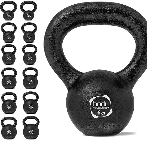 Body Revolution - Cast Iron Kettlebell Weight Set - 2kg 4kg 6kg 8kg 10kg 12kg 14kg 16kg 18kg 20kg 24kg 28kg Kettlebells - Cardio, Aerobics & HIIT Kettle Bell Exercise Weights & Gym Equipment