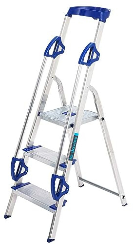TB Davies 1203-003 Trade Premier XL Step Ladders, 3 Tread, Platform Height 0.6m, Aluminium, Twin Handrails, 10kg Tool Tray, 150kg Work Load, EN131