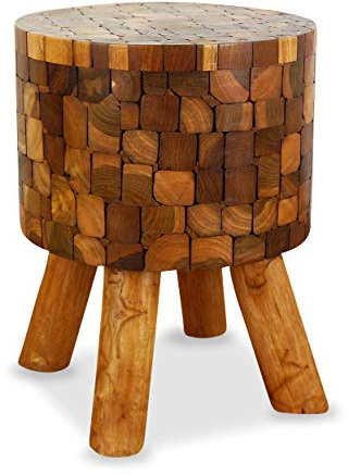livasia Beistellhocker aus Teakholz, Sitzhocker, Balkon- Terrassenhocker, aus Java (Indonesien) (rund)