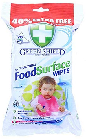3 x GREEN SHIELD 70 LARGE HOUSEHOLD SURFACE FOOD WIPE