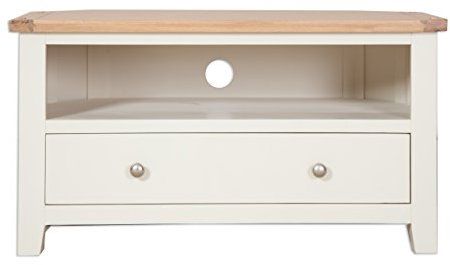 Oak and Pine Online Dorset French Ivory/Cream Painted Oak & Pine Corner Tv Unit Cabinet Living Room Furniture