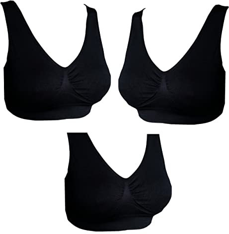 UtopyaUK 3 6 9 Pack Comfort Bra Women Girls Crop Top Seamless Bra Sleep Yoga Bralette Stretch Bras Sports Vest Wireless Post Surgery Bra Wire Free, 3 Black, M