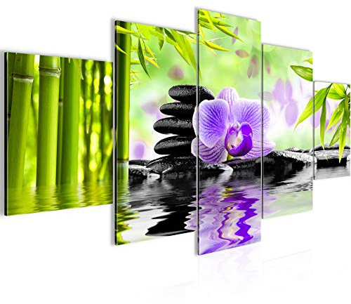 Runa Art - Bilder Orchidee Feng Shui 200 x 100 cm 5 Teilig XXL Wanddekoration Design Violett 502051b